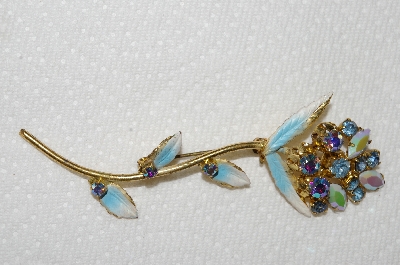 **MBA #E50-066  "Vintage Made In Austria Long Stem Enameled Crystal Rhinestone Pin"