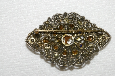 **MBA #E50-141   "Vintage Gold Tone Blue & Clear  Crystal Rhinestone Pin"