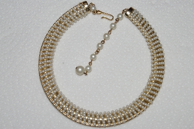 +MBA #E50-051   "Vintage Gold Plated Faux Seed Pearl Choker  & Earring Set"