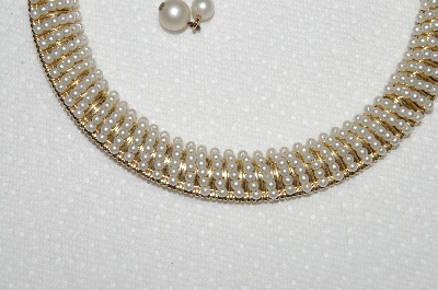+MBA #E50-051   "Vintage Gold Plated Faux Seed Pearl Choker  & Earring Set"