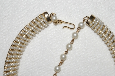 +MBA #E50-051   "Vintage Gold Plated Faux Seed Pearl Choker  & Earring Set"