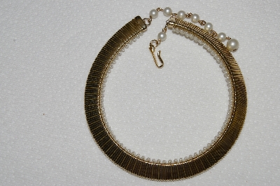 +MBA #E50-051   "Vintage Gold Plated Faux Seed Pearl Choker  & Earring Set"