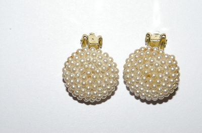 +MBA #E50-051   "Vintage Gold Plated Faux Seed Pearl Choker  & Earring Set"