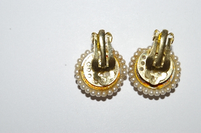 +MBA #E50-051   "Vintage Gold Plated Faux Seed Pearl Choker  & Earring Set"