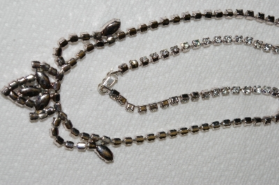 +MBA #E50-020   "Vintage Silvertone Green & Clear Crystal Rhinestone Choker" 