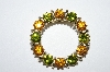 **MBA #E50-186   "Vintage Gold Tone Green & Citrine Colored Crystal Rhinestone Pin"