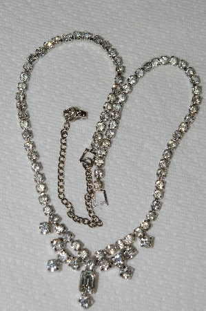 +MBA #E50-036   "Vintage Silvertone Clear Crystal Rhinestone Necklace"