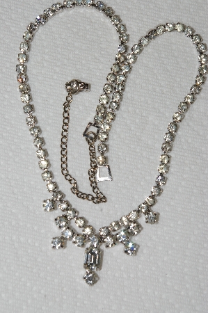 +MBA #E50-036   "Vintage Silvertone Clear Crystal Rhinestone Necklace"