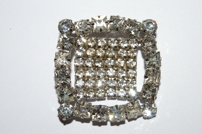 **MBA #E50-208  "Vintage Silvertone Very Fancy Square Clear Crystal Rhinestone Pin"