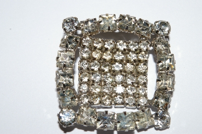 **MBA #E50-208  "Vintage Silvertone Very Fancy Square Clear Crystal Rhinestone Pin"