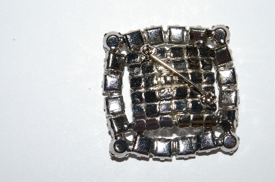 **MBA #E50-208  "Vintage Silvertone Very Fancy Square Clear Crystal Rhinestone Pin"