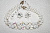 +MBA #E50-003   "Laguna Milk Glass & AB Crystal Bead Necklace & Earring Set"