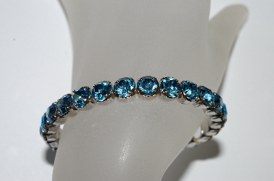 +MBA #E50-424   "Vintage Silvertone Blue Crystal Rhinestone Cuff Bracelet"