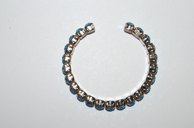 +MBA #E50-424   "Vintage Silvertone Blue Crystal Rhinestone Cuff Bracelet"