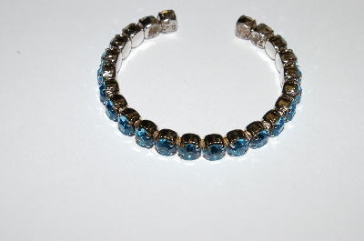 +MBA #E50-424   "Vintage Silvertone Blue Crystal Rhinestone Cuff Bracelet"