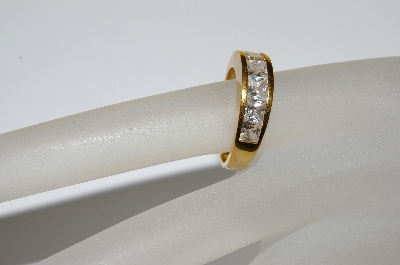 +MBA #E50-421     "Older Gold Plated Square Cut CZ Ring"