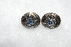 +MBA #E50-368   "Vintage Antiqued Silvertone Blue Crystal Rhinestone Ovel Clip On Earrings"