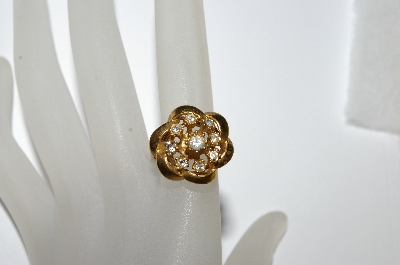 +MBA #E50-431   "Vintage Signed Gold Plated Clear Crystal Rhinestone Ring"