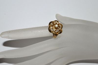 +MBA #E50-431   "Vintage Signed Gold Plated Clear Crystal Rhinestone Ring"
