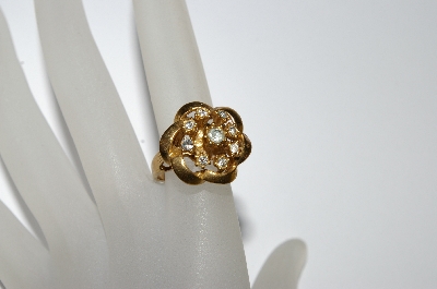 +MBA #E50-431   "Vintage Signed Gold Plated Clear Crystal Rhinestone Ring"