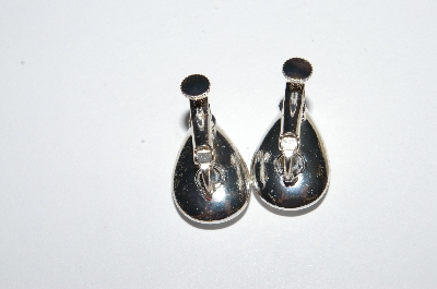+MBA #E50-047  Vintage Silverplated Pear Shaped Clear Crystal Rhinestone Earrings"