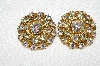 +MBA #E50-030   "Vintage Gold Tone Clear & AB Crystal Rhinestone Clip On Earrings"