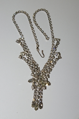 +MBA #E50-447   "Vintage Silvertone Fancy Clear Crystal Rhinestone Chocker"