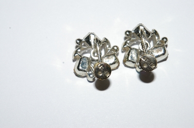 +MBA #E50-165   "Lisner Grey  & AB Crystal Rhinestone Screw Back Earrings"