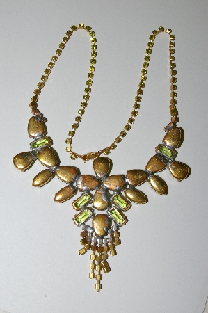 +MBA #E50-442   "Vintage Green Glass & Acrylic Stone Green Crystal Rhinestone Necklace"