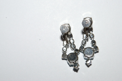+MBA #E50-390   "Vintage Silvertone Blue Crystal Rhinestone Earrings"
