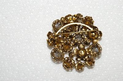 **MBA #E50-118   "Vintage Gold Plated Multi Colored AB Crystal & Rhinestone Flower Pin"