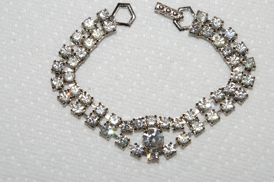 +MBA #E50-040   "Vintage Silvertone Clear Crystal Rhinestone Bracelet"