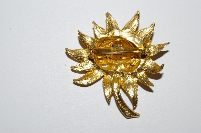 **MBA #E50-271   "Vintage Gold Tone AB Crystal Rhinestone Flower Pin"