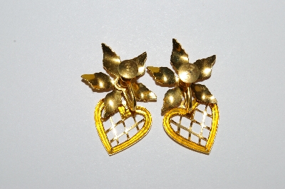 +MBA #E50-303   "Bugbee & Niles Gold Tone Clear Rhinestone Heart & Flower Earrings"