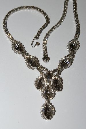 +MBA #E50-437   "Weiss Silvertone Grey & Clear Crystal Rhinestone Fancy Necklace"
