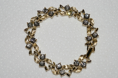 +MBA #E50-043   "Vintage Gold Tone Grey Crystal Rhinestone Bracelet"