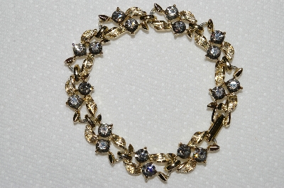 +MBA #E50-043   "Vintage Gold Tone Grey Crystal Rhinestone Bracelet"