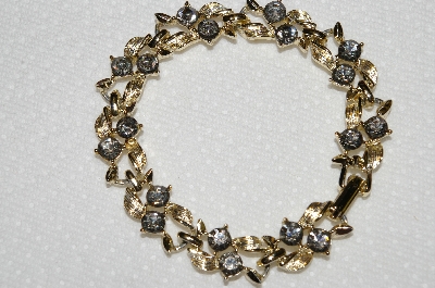 +MBA #E50-043   "Vintage Gold Tone Grey Crystal Rhinestone Bracelet"