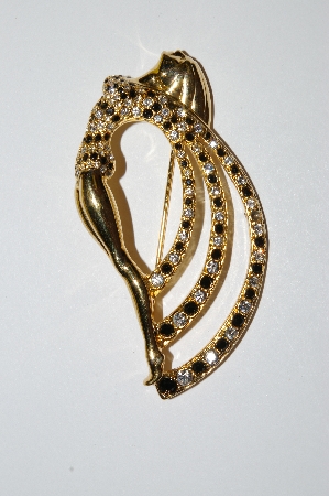 +MBA #E50-284   "Signed Gold Plated Black & Clear Crystal "Lady" Pin
