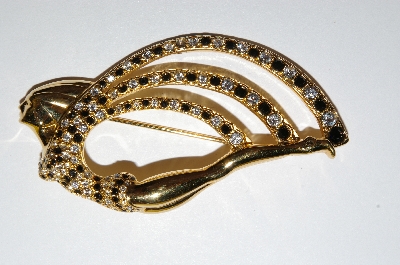 +MBA #E50-284   "Signed Gold Plated Black & Clear Crystal "Lady" Pin