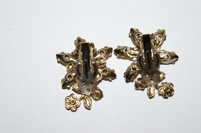 +MBA #E50-222   "Vintage Goldtone Multi Colored Rhinestone Clip On Earrings"