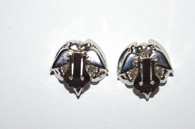 +MBA #E50-297   "Vintage Silvertone Fancy Clear Crystal Rhinestone Clip On Earrings"