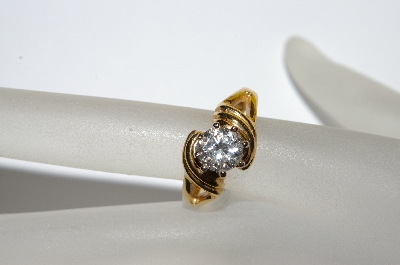 +MBA #E50-411   "Older Gold Plated Fancy Clear CZ Ring"