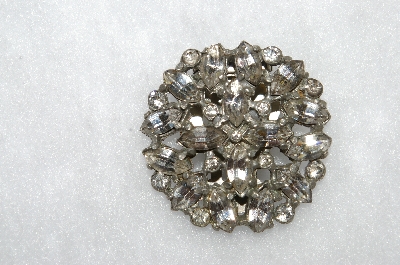 +MBA #E50-339  "Stamped "R" Silvertone Clear Crystal Clip"