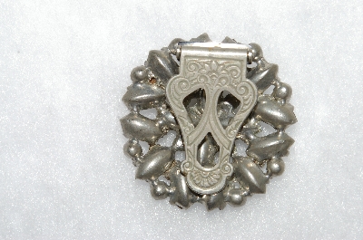 +MBA #E50-339  "Stamped "R" Silvertone Clear Crystal Clip"