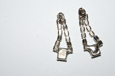 +MBA #E50-318    "Vintage Silvertone Green & Clear Crystal Rhinestone Pierced Earrings"