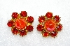 +MBA #E50-328   "Vintage Orange Acrylic Stone & Orange Crystal Rhinestone Clip On Earrings"