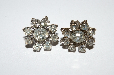 +MBA #E50-350   "Vintage Slvertone Clear Crystal Rhinestone Screw Back Earrings"