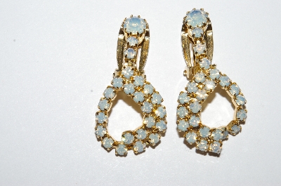 +MBA #E50-254   "Vintage Gold Tone Opal Colored Rhinestone Drop Earrings"