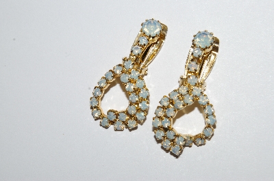 +MBA #E50-254   "Vintage Gold Tone Opal Colored Rhinestone Drop Earrings"